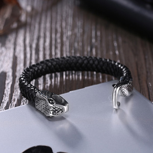 Indio de los hombres de la moda de la joyería ouroboros serpiente pulseras de cuero - Product Image 4