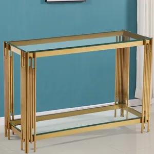 Venta al por mayor consola de cocina-Moderno de acero inoxidable de lujo de estilo francés de vidrio de oro Hobby mesa de consola de muebles
