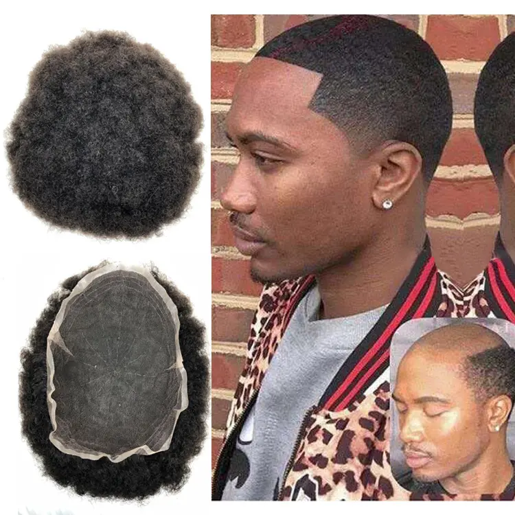 8 × 10 Hair Piece Toupee Swiss Lace Short Afro Curly Men Hair Toupee