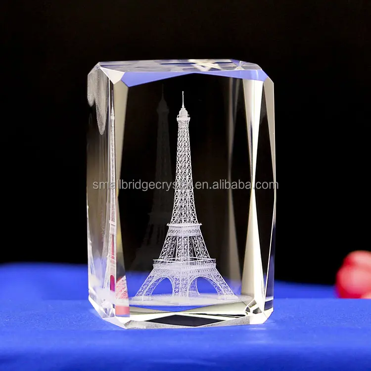 Eiffeltoren 3d Gegraveerde Kristallen Glas Blok Voor Business Souvenirs Geschenken