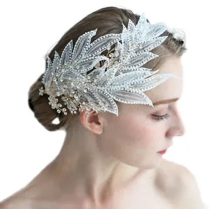 Charming Beaded Lace Hair Crown Tiara Women Headpiece Ornament Bridal Accessories Wedding Hair Jewelry Headband