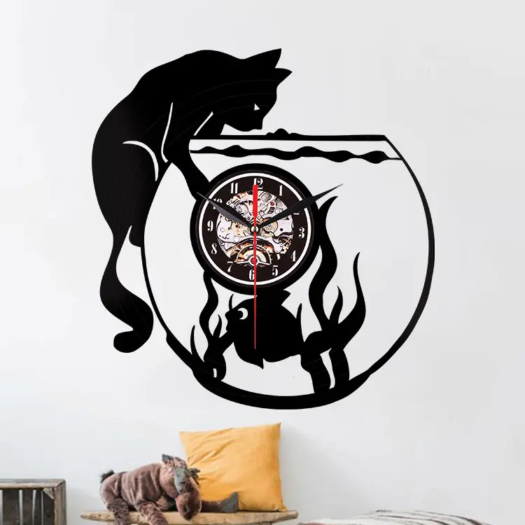 Fish tank creative art vinyl wall clock