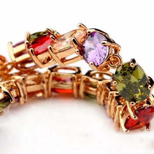 LUOTEEMI Giáng Sinh Bán Chạy 18KChampagne Mạ Vàng Nhiều Màu Oval Shape A AA Zirconia Đá Phụ Nữ Bridal Bracelet - Product Image 4