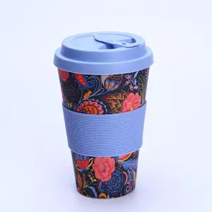 Odellware Eco Friendly Organic Best Reusable Recycled Take Away Bamboo Fiber Coffee Cup Mug Deckel With Lid And Sleeve Sale