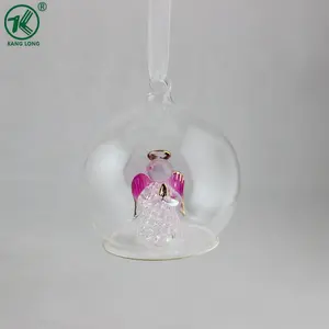 Pink glass angel in decoration glass hanging balls for Christmas led glass ball