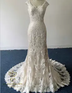 Guangzhou factory wedding dress bridal gown lace trim mermaid bride dress