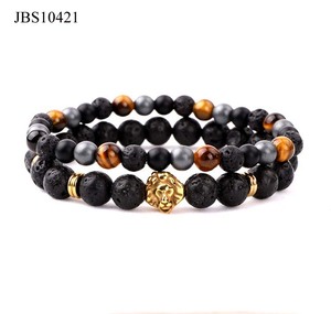 Phong Cách Mới Đá Quý Tự Nhiên Thép Không Gỉ Lion Head Tiger Eye Stone Handmade Men Trang Sức Bracelet Set - Product Image 2