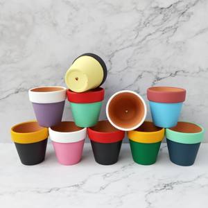Maceta de terracota esmaltada de <span class=keywords><strong>dos</strong></span> colores para flores y plantas, maceta pequeña de terracota al por mayor - Product Image 1