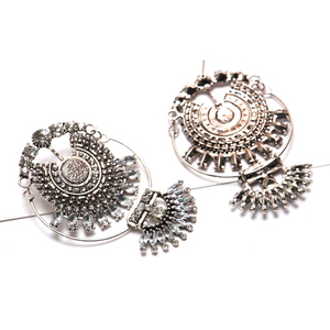 KM 2018 commercio all'ingrosso dei monili di grande esagerata grandi orecchini retro in lega di zinco diamante pieno <span class=keywords><strong>jhumka</strong></span> orecchini privacy