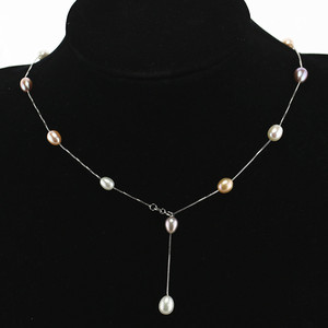 Blanco plata esterlina 925 multicolor mucho barroco lágrima collar de perlas cultivadas de moda al por mayor de collar de perlas de agua dulce
