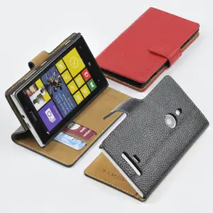 Wallet case for NOKIA Lumia 925 GENUINE LEATHER Wallet Card Holder+Pouch+Stand Filp Case Cover OC-2S