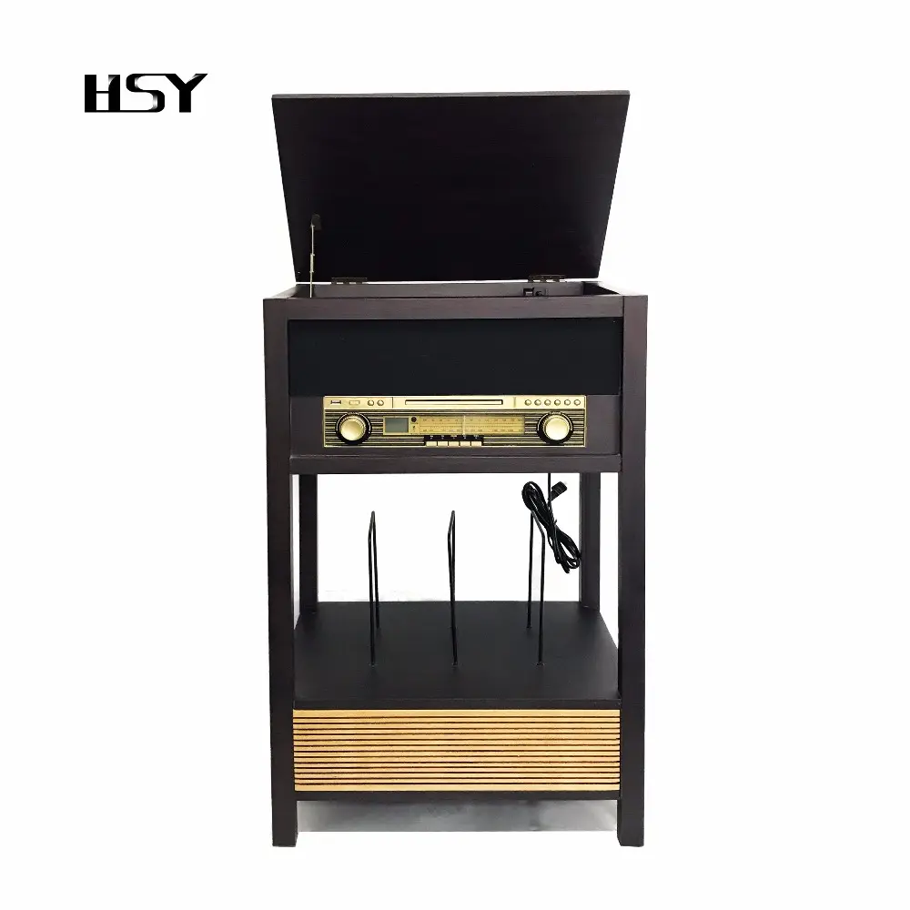 Máy Quay Đĩa Vinyl Cổ Điển Với Kệ Sách Đĩa AM/FM Stereo Radio