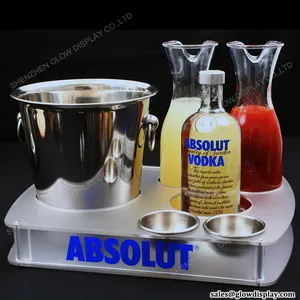 Frosted Acrylic Mang Nhãn Hiệu Absolut Chai Dịch Vụ Khay Với Xô Carafes Trang Trí Bát Đối Với Đảng Đêm Câu Lạc Bộ Phòng Chờ Thanh