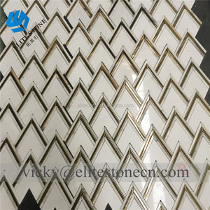 Tuỳ Chỉnh VZAG Trắng Vàng Marble Brass Inlay Waterjet Gạch <span class=keywords><strong>Mosaic</strong></span> - Product Image 5