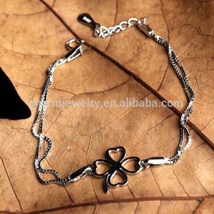 Cyl004 100% 925 sterling argent pour les femmes de charme Four Leaf Clover Double 18 K or blanc chaîne bracelets bijoux - Product Image 1