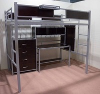 Lit double en bois et acier, lit double, queen size, dortoir d'école, avec armoire, bureau, garde-robe