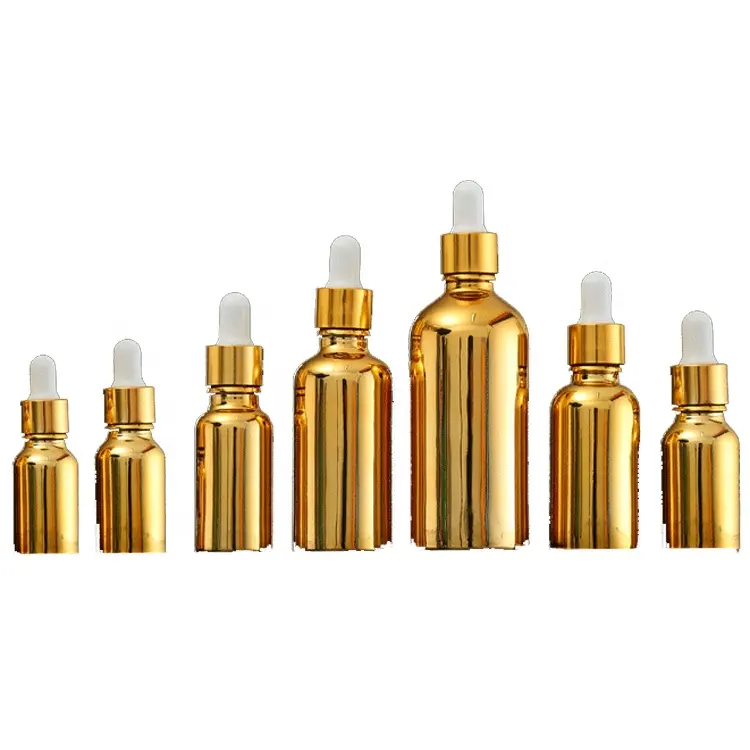 Chất Lỏng 50Ml Sang Trọng Dầu 30 Ml 10Ml 15Ml Thủy Tinh Vàng Chai Nhỏ Giọt Với Nắp Ống Nhỏ Giọt Màn Hình In Ấn