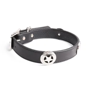 Hot selling five-star-shell hardware metal accessories in african leather bead dog collar for medium and large breed dogs