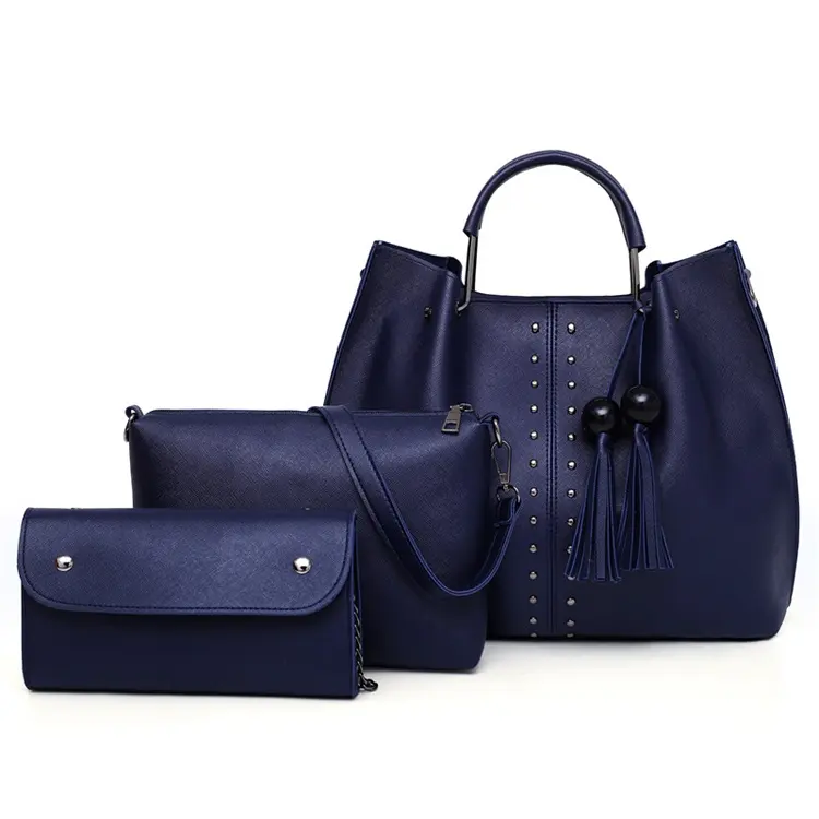 cheap chinese online ladies black blue pu leather cross body handbags set
