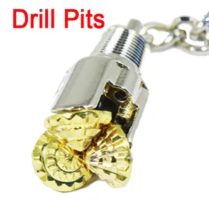 Petroleum Oilfield Industry 3D Gold Tricone Drill Bit Pits Key chain For Three Top Part Rotating Gear Key Chain