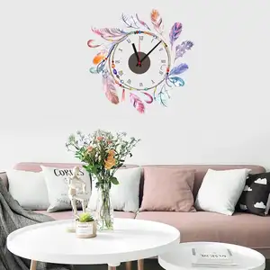 Livling odası coloful tüy diy sticker duvar saati