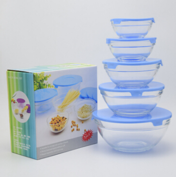 Cheap 5PCS Glass Bowl Set With Plastic Lids,Glass Salad Bowl