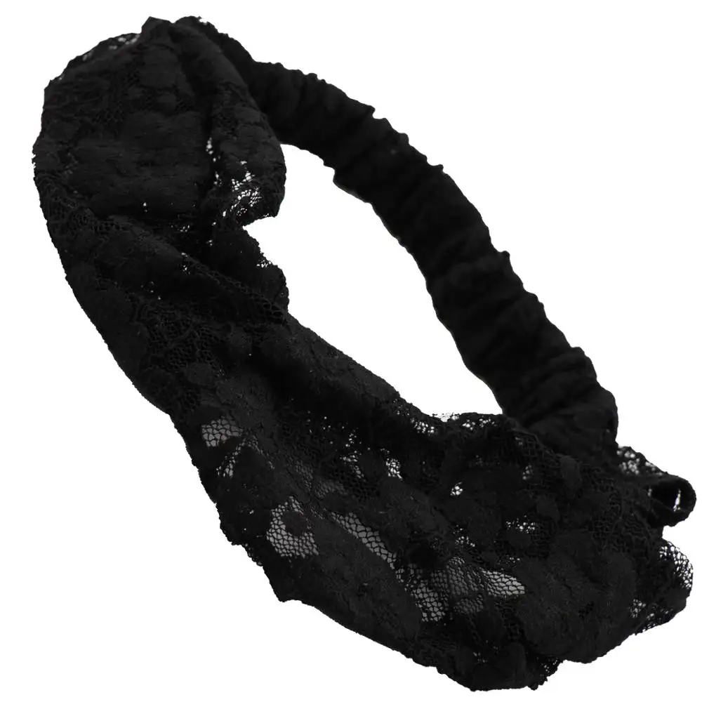 สีดำสบาย Fit ลูกไม้รูปแบบฉลากส่วนตัว headband Head wrap ผ้า spandex ที่ครอบคลุมผมแถบคาดศีรษะโลโก้