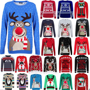 unisex doppio appuntamento cardigan brillo elfi di natale renna maglia ponticelli - Product Image 1