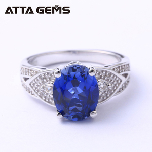 925 de plata esterlina Diente de forma Oval de oro blanco anillo de zafiro azul para los hombres y las mujeres boda banda - Product Image 4