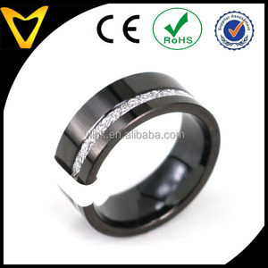 Custom Made 10mm Zwarte Platte Tungsten Wedding Band Met Offset Inlay Meteroite - Product Image 4