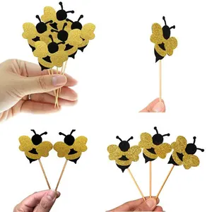 Pilihan Puncak Cupcake Bumble Bee Glitter, untuk Baby Shower Mencolok Dekorasi Pesta