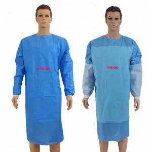 일회용 비 짠 폴리 프로필렌 병원 의료 환자 가운 실험실 코트 외과 유니폼 탄성 커프 긴 소매 가운