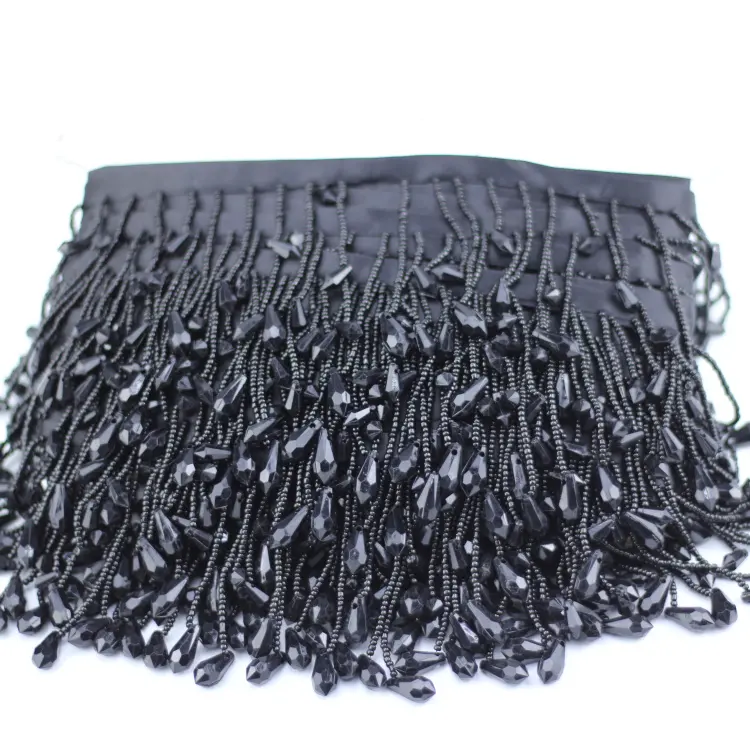 थोक फैंसी सजावटी काले मोतियों फांसी लटकन महिलाओं के कपड़ों के लिए या पर्दे फ्रिंज ट्रिम