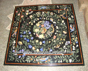 สีดำหินอ่อนตาราง Pietra Dura ตารางด้านบน - Product Image 1