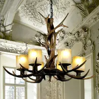 Luminária suspensa em madeira, arte decorativa, antiguidade, braços, resina, luzes penduradas para hotel