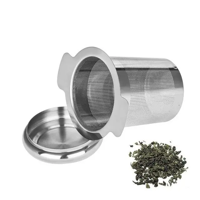 Premium Customized Logo Fine Mesh Portable Stainless Steel Double Handle Loose Leaf Tea Infuser Strainer With Lid