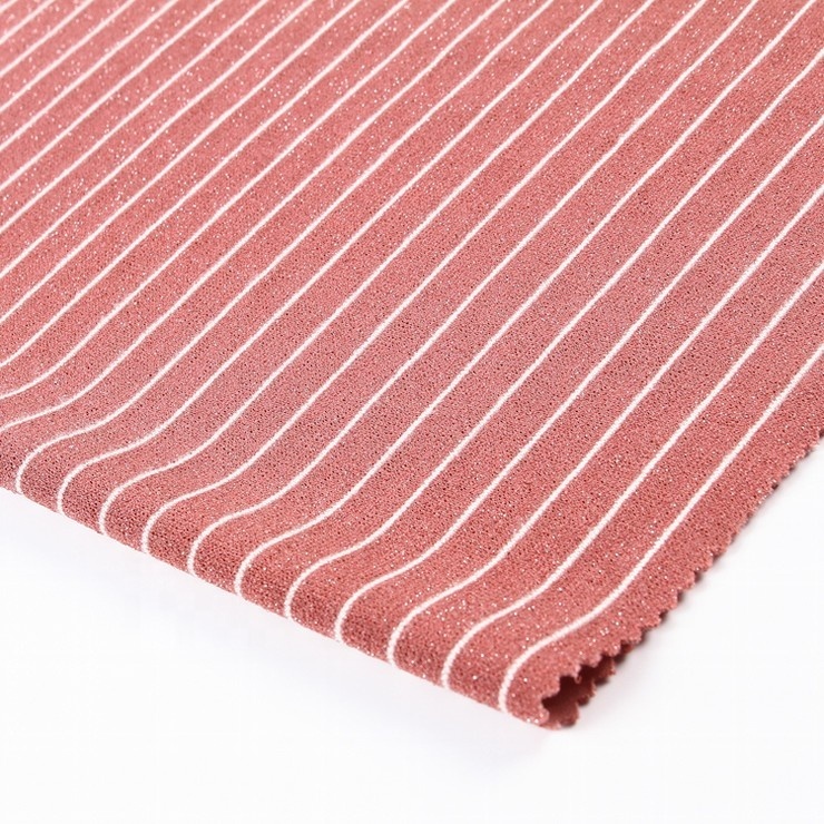 Dernière conception polyester rayonne spandex simple rayé tricot piqué tissu lurex pour vêtements