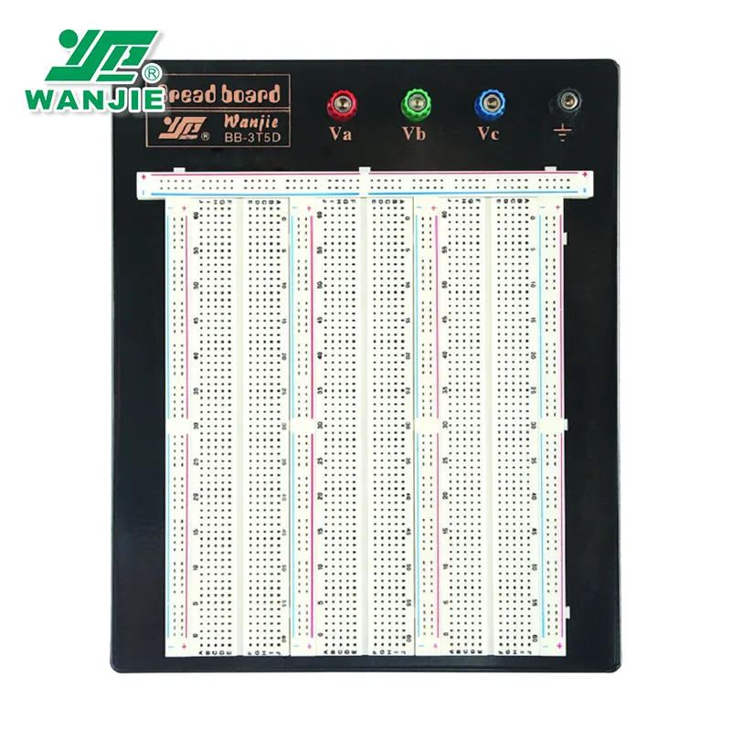 WANJIE Solderless Breadboard 2390 टाई-बिंदु के साथ काले प्लेट और 4 बाध्यकारी पदों (BB-3T5D)