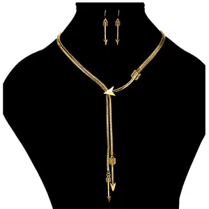 Rose Gold Color Necklace Earring Set Metal New Simple Party Dress Jewelry Sets For Women