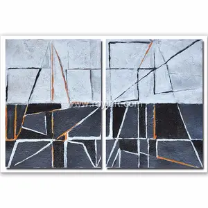 Set of 2 huge contemporary art acrylic oil painting on canvas minimalist canvas geometrical art