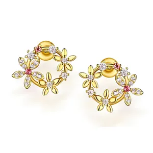 New design fashion flower round hoop 14k gold plating earrings