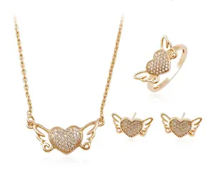 64042 teenage fashion jewelry 18k gold angel heart diamond jewelry sets