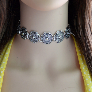 Perhiasan Etnik Turki Kalung Choker Geometris Berukiran Suku