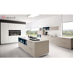 Licht <span class=keywords><strong>acacia</strong></span> hout laminaat voor eiland afwerking keukenkasten in eenvoudige ontwerpen