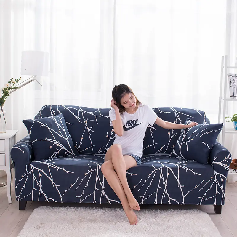 Moderne 7-zits Sofa Set Cover Set Stretch Bedrukt Stof En Polyester Voor Sectionele Houten Bank Ontwerpen