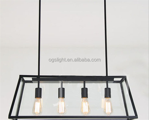 Gros moderne vintage Edison industrielle carré verre <span class=keywords><strong>4</strong></span> têtes pendentif lampe/verre de fer lustre - Product Image 1