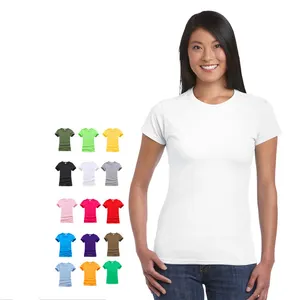 T-Shirt da donna in bianco a 20 colori all'ingrosso 100% cotone O collo Oem logo personalizzato manica corta t-Shirt da donna t-Shirt da donna - Product Image 1