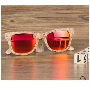 High quality mirror lens UV400 polarized cork wood sunglasses with glasses case