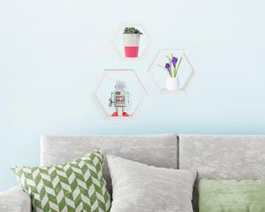 Thiết Kế Hiện Đại Lục Giác Hình Nổi Kệ Trang Trí Màu Trắng Kệ Gỗ - Product Image 6