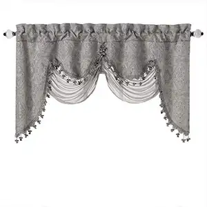 Elegant Clipped Jacquard Fringed Window Valance With an Attached Sheer Swag